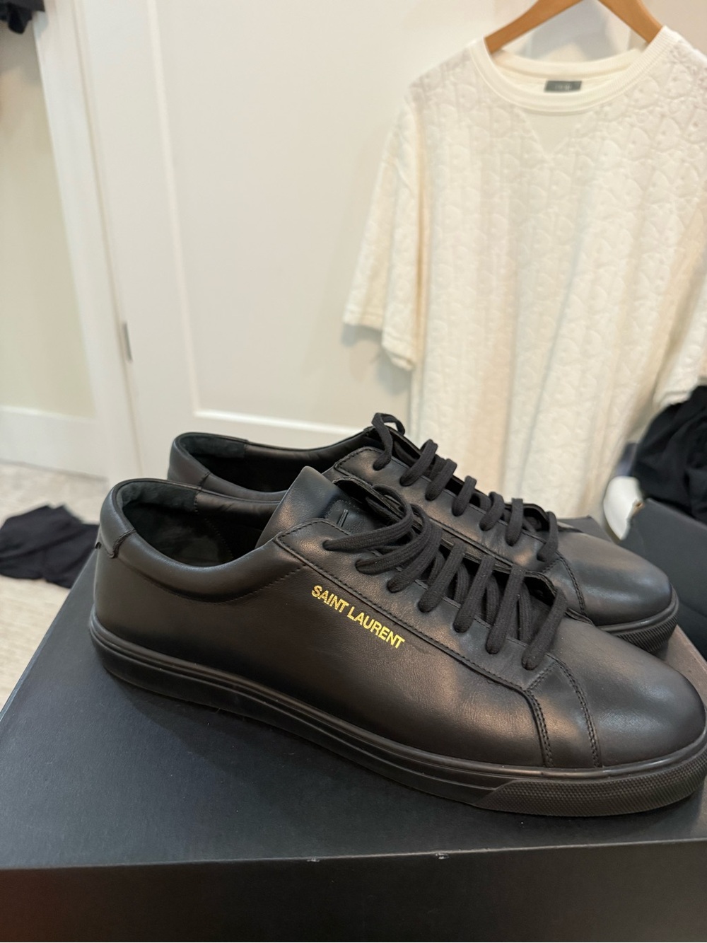 Saint Laurent Black Leather Low-Top Sneakers with Gold Logo